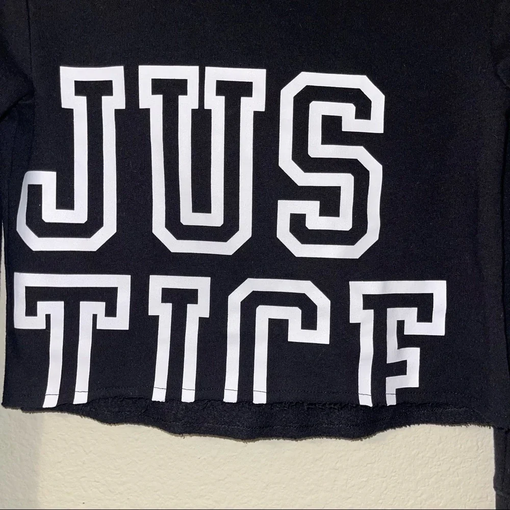 Justice “Justice” Black and White Cropped Hoodie